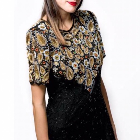 Vtg 80’s Lawrence Kazar Sequins Cocktail Dress - Picture 6 of 16